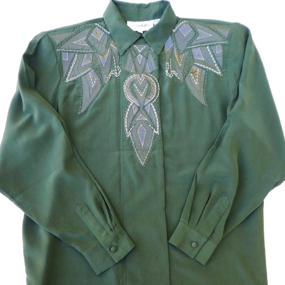 NEW SiLK Leather Real Snake Green Blouse Concealed Buttons Southwest Streetwear - Picture 5 of 12
